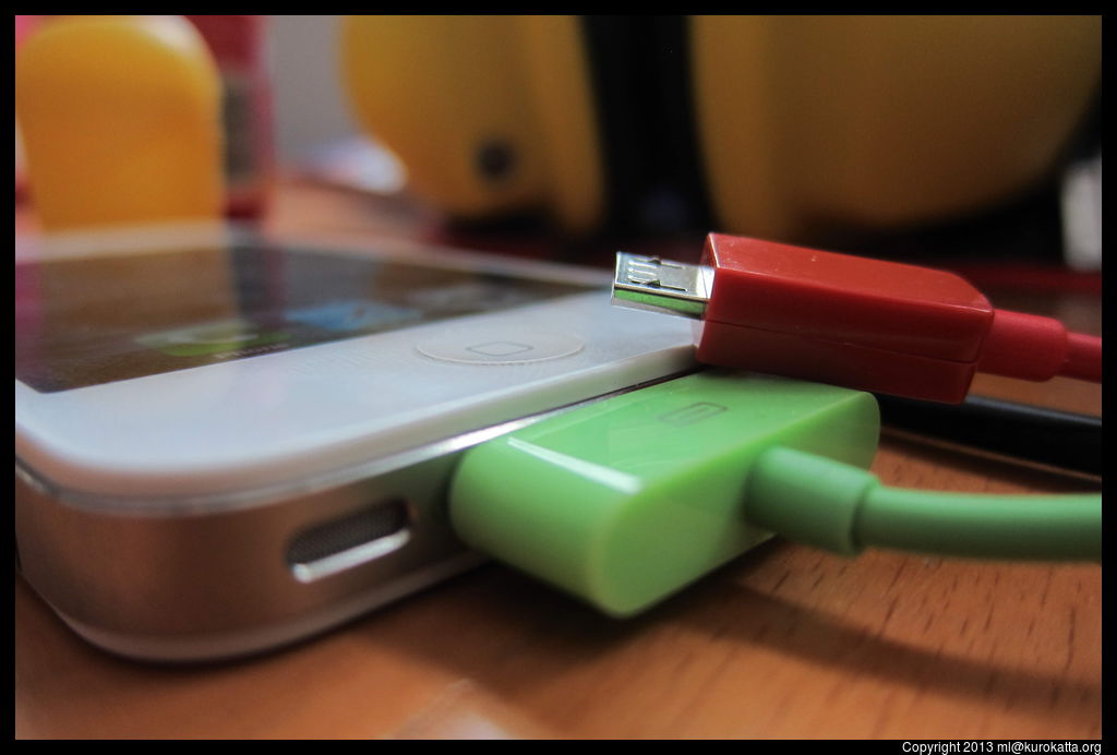 fil d'iPhone 4 vert, fil micro-USB rouge