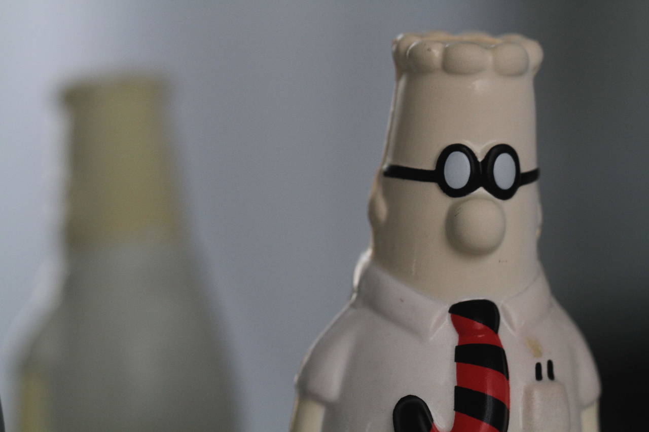 Dilbert figurine and reflection