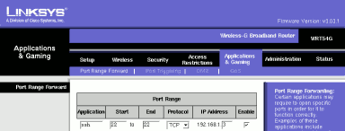 WRT54G admin interface